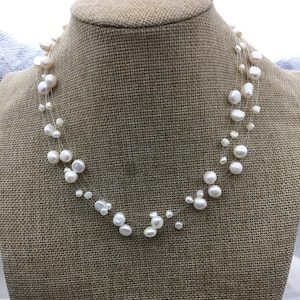 AAA pearl floating necklace,illusion pearl necklace ,Multiple strand,Bridesmaid necklace,floating pearl choker,pearl charm necklace,NPN3-005