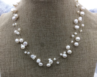 AAA pearl floating necklace,illusion pearl necklace ,Multiple strand,Bridesmaid necklace,floating pearl choker,pearl charm necklace,NPN3-005