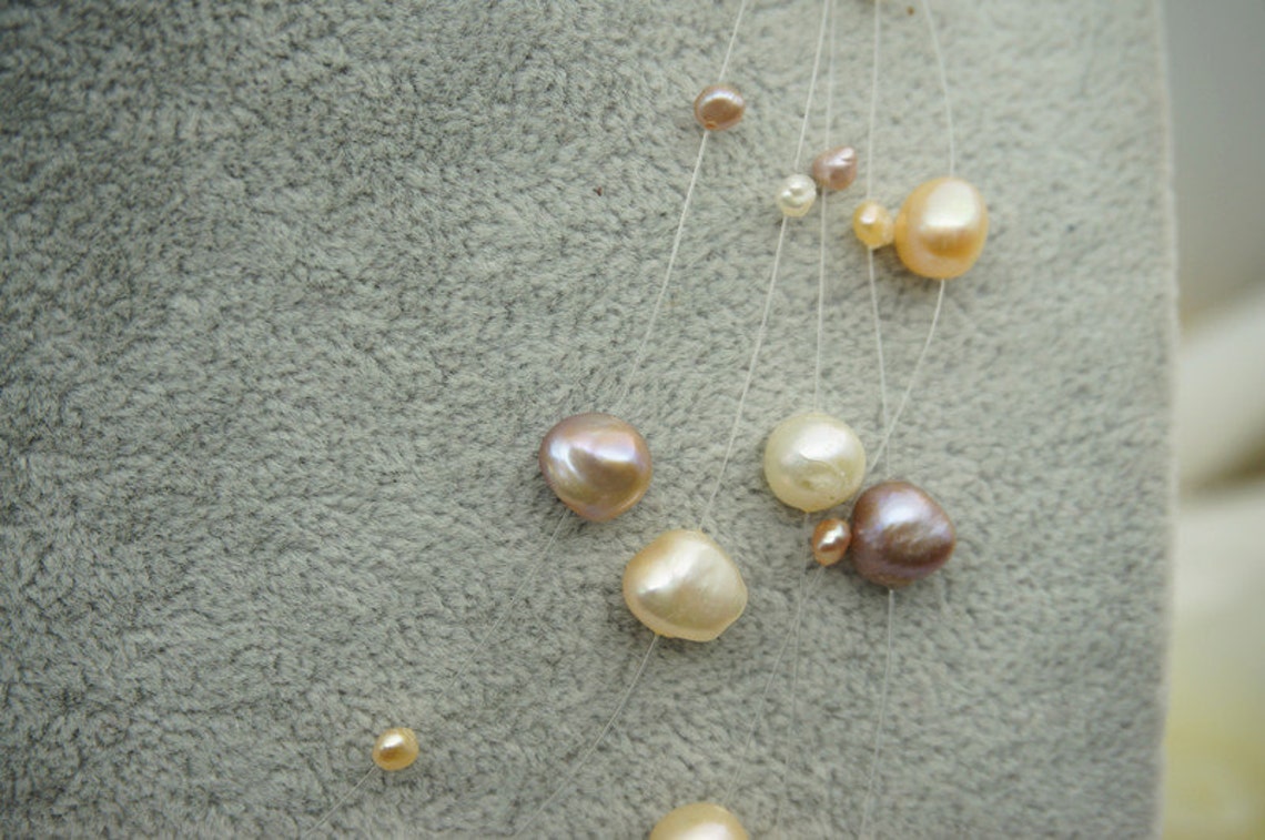Floating Pearl Necklacemultistrand Pearl Necklace Five Rows Etsy