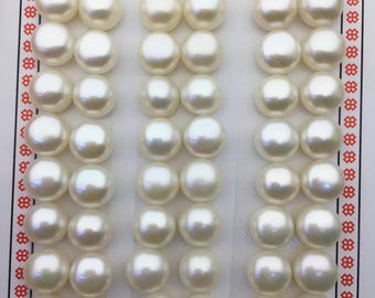 10 pairs AAA 9-9.5mm button round freshwater pearls pairs,earring material,flat back pearl pair,half drilled,BTN9-3A-4