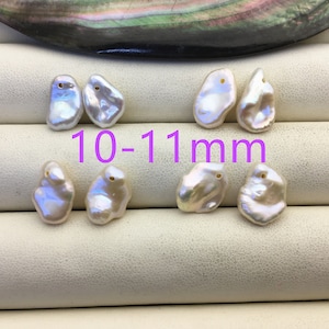 1 pair AAA 10-20mm White keshi Freshwater Pearl White loose Beads Pair,wholesale,0.9mm top side hole,ZS-103-37-54