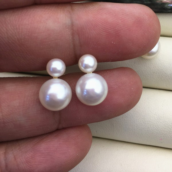 Boucle d'oreille en perles rondes blanches AAA, haute brillance, 8-9mm, pour mariage, SE3-008-4