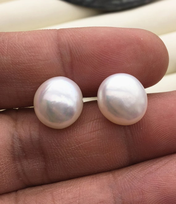 Orecchini a bottone con perle d'acqua dolce bianche AAA da 11-12 mm, argento sterling S925, orecchini pendenti con perle, SE3-T20 - Italia
