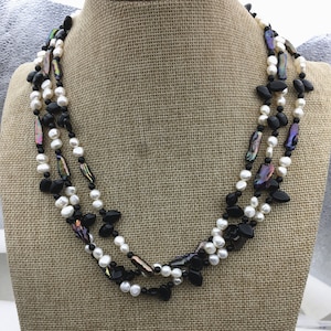20&#39;&#39; three rows white black freshwater fashion necklace,NPN1-T60