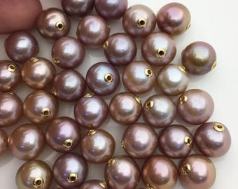 1 szt. AA+ 11-14 mm 18-karatowe złoto, wisiorek z fioletową perłą Edison Near Round Pearl, naturalny kolor perły morskiej, NC1-019