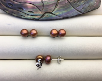 AAA 6-7 mm braune Perlen Perlenohrringe, Sterling Silber, Mädchen Perlenohrringe, SE1-024