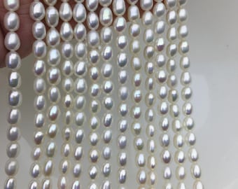 AAA 5-6mm*6-7.5mm white rice freshwater pearls,Freshwater Pearl oval Beads,LR5-3A-52
