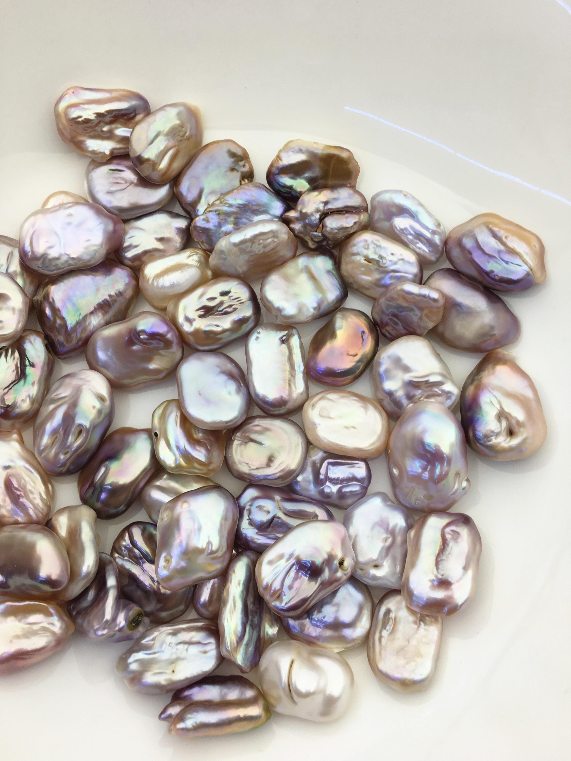 57pcs AA 12-20mm Pink Purple Baroque Rectangle Freshwater Pearls