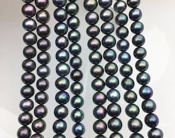 AA+ 7-7.5mm green near round freshwater pearls,tahtiian like round beads,RP7-T8