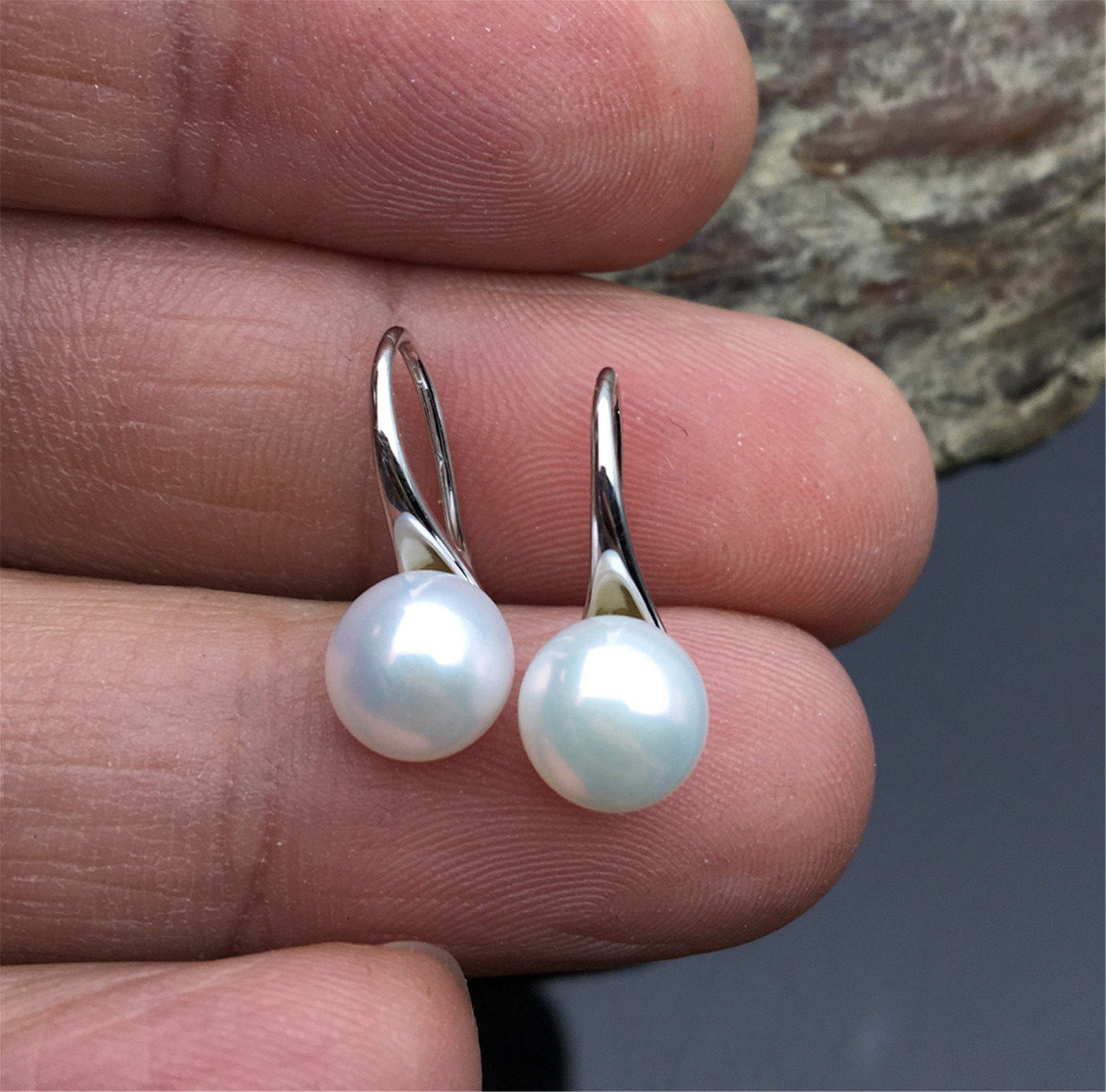 White Sterling Silver Earring Button WomenS 16 mm