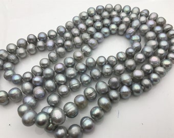 48 '' 9-10mm Graue Perlenkette, dunkelgraue Perlenkette, graue runde Perle, Liebe, Muttertag, Glück, Großverkauf, NPN1-082