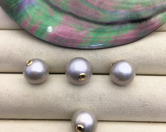 1pc AAA- 10-12mm 18k solid gold Gray Round Edison Pearl Pendant,NC1-005