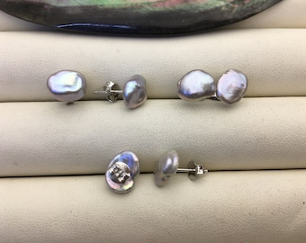 2 pairs AAA 8-9mm Gray keshi Freshwater Pearl Stud Earrings,Stud Earrings for Women Girls,SE3-T40
