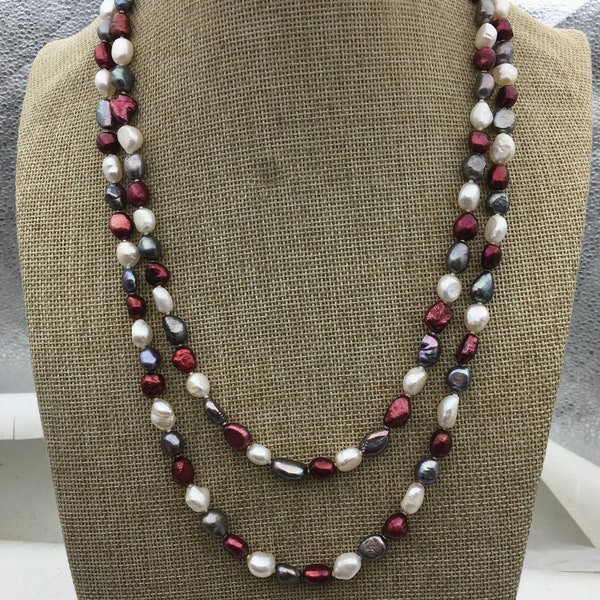 48 inches 8-9mm mix color nugget pearl Long freshwater Necklace,NPN1-101