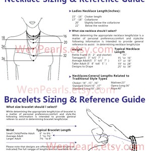 Puede incluir: Una gu&iacute;a para el tama&ntilde;o de collares y pulseras, con ilustraciones de un cuello de mujer y una mano con una pulsera. La gu&iacute;a incluye medidas en pulgadas para diferentes longitudes de collar, como gargantilla, clav&iacute;cula y debajo del escote. Tambi&eacute;n proporciona longitudes t&iacute;picas de pulsera para diferentes tama&ntilde;os de mu&ntilde;eca, incluyendo ni&ntilde;o peque&ntilde;o/adulto peque&ntilde;o, adulto promedio y adulto grande.
