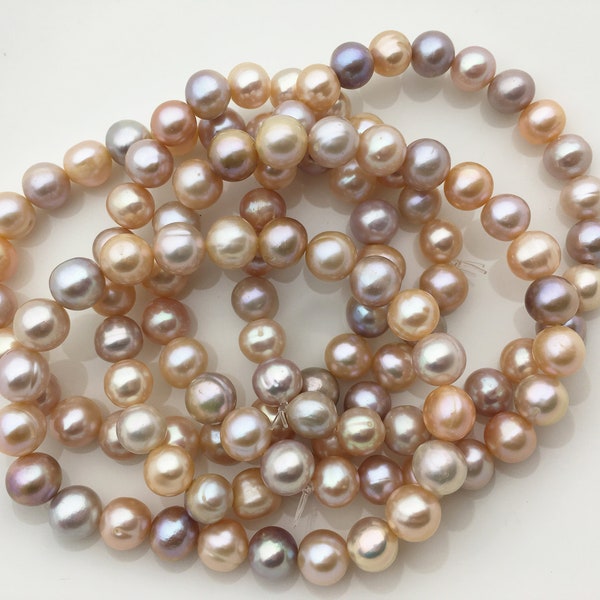 7''  7.5-8.4mm misc color near round Freshwater pearl Elastic string Bracelet,white pink purple pearl bracelet,B8-016