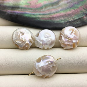 1pc AAA 15-17mm Big White Coin HandMade Carved Skull Freshwater Pearl Beads For necklace pendant,CAC-SKU-009