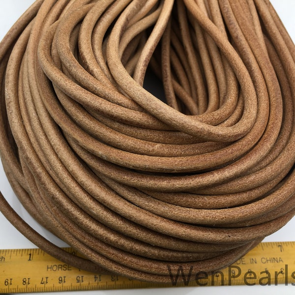 1/2/5/10 yards 6mm Natural Tan Color Round Leather Cord,Wholesale Jewelry Supplies,Distressed Matte Finish,LC6-202