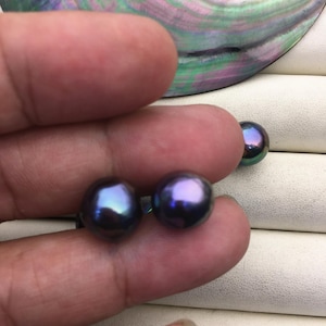 2 pairs AA+ 10-12mm purple black baroque near round edison pearl stud earrings,Sterling Sliver earrings,wedding pearl earrings,SE3-T9-57
