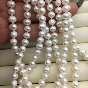 57&#39;&#39; AA+ 6mm white potato pearl Necklace,white Pearl necklace,NPN1-069