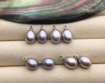 AAA 8mm/9mm Gray rice pearl dangle earrings,S925 Sterling Sliver pearl earrings,pearl for women,SE3-007