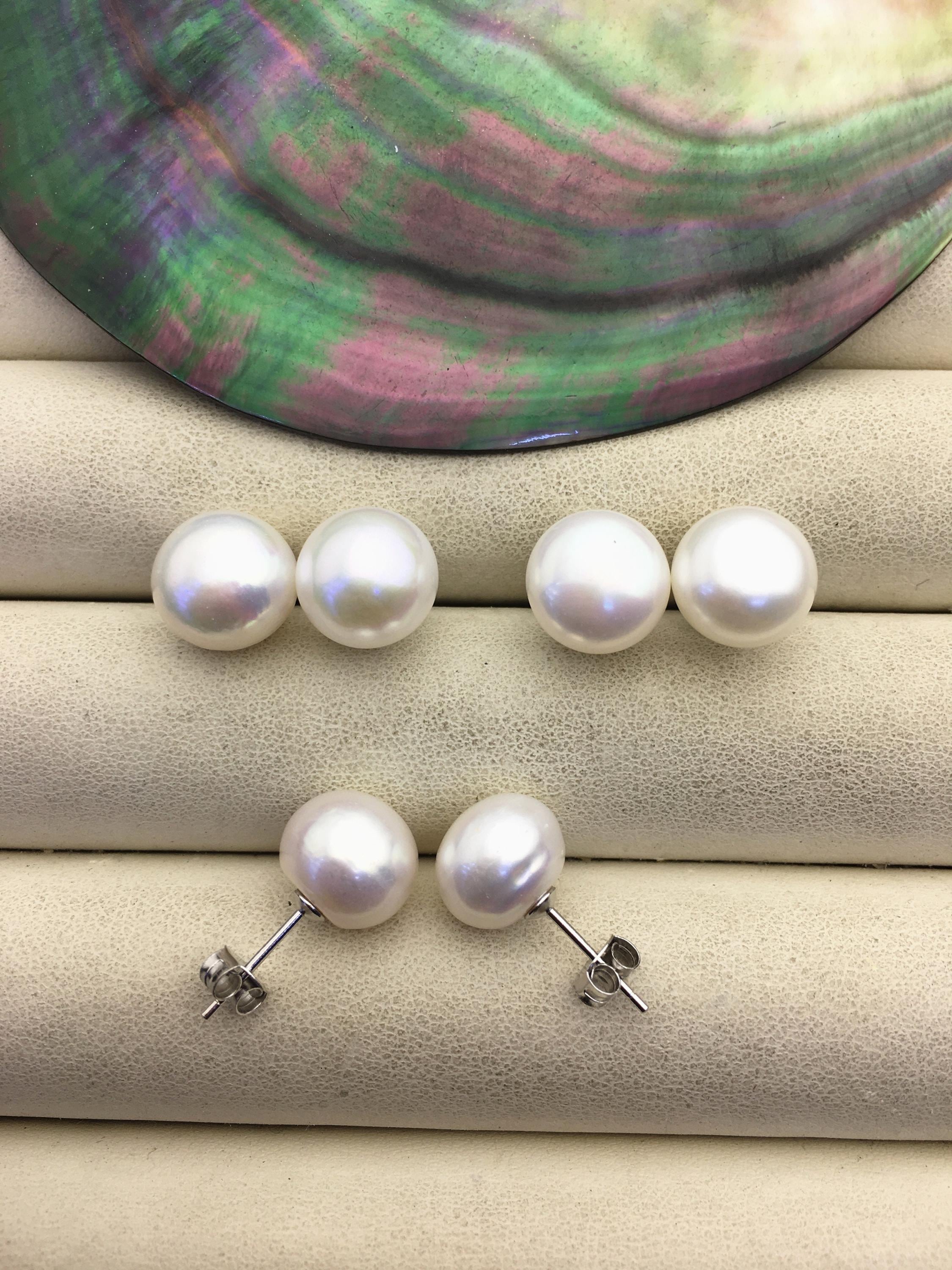 2 Pairs AA+ 10-11mm Big White Nugget Baroque Pearl Stud Earrings