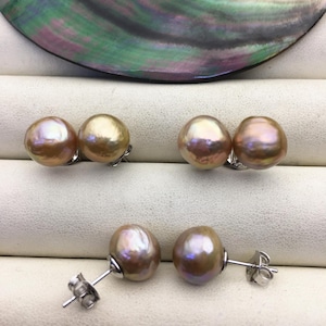 1 pair AAA 10-11mm natural rainbow near round edison pearl stud earrings,S925 Sterling Sliver stud earrings,wedding pearl earrings,SE3-T9-34