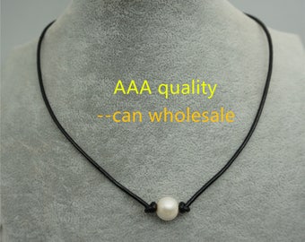 AAA Leather Pearl Choker, collier de perles choker, collier de perles, bracelet, collier de perles en cuir noir, colliers pour femmes, Le1-004