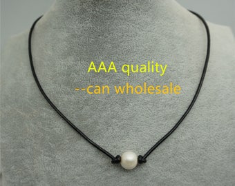 AAA Leather Pearl Choker,pearl choker necklace,Pearl Leather Necklace,Bracelet,Black Leather Pearl necklace,necklaces for women,Le1-004