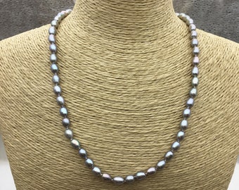 16.5+2'' AAA 5-5.5mm gray tiny rice freshwater Pearl necklace,genuine freshwater Pearl necklace,Natural Pearl Necklace,NPN1-001