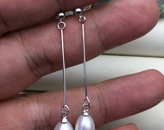 Orecchini pendenti con nappe in perle di riso bianco AAA da 8 mm, orecchini con perle in argento Sterling S925, perle per donna, SE3-169