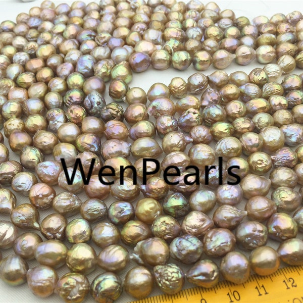 10-11mm,2A,Metallic luster Golden Edison Pearl,Full strand pearl necklace,Freshwater Pearls-Golden Lavender Color,ED10-2A-5