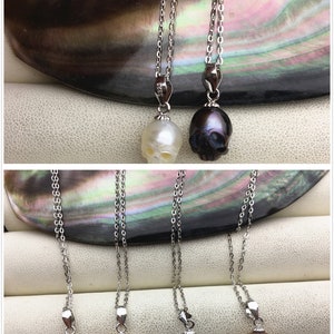 AAA 8mm white/pink/purple/gray/black handmade carved skull freshwater pearl pendant necklace,S925 Sterling silver pendant,NC1-012-9