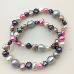 18 cm AAA 5-8 mm blandade färger Nugget sötvattenspärla armband med elastiskt snöre, B8-T23