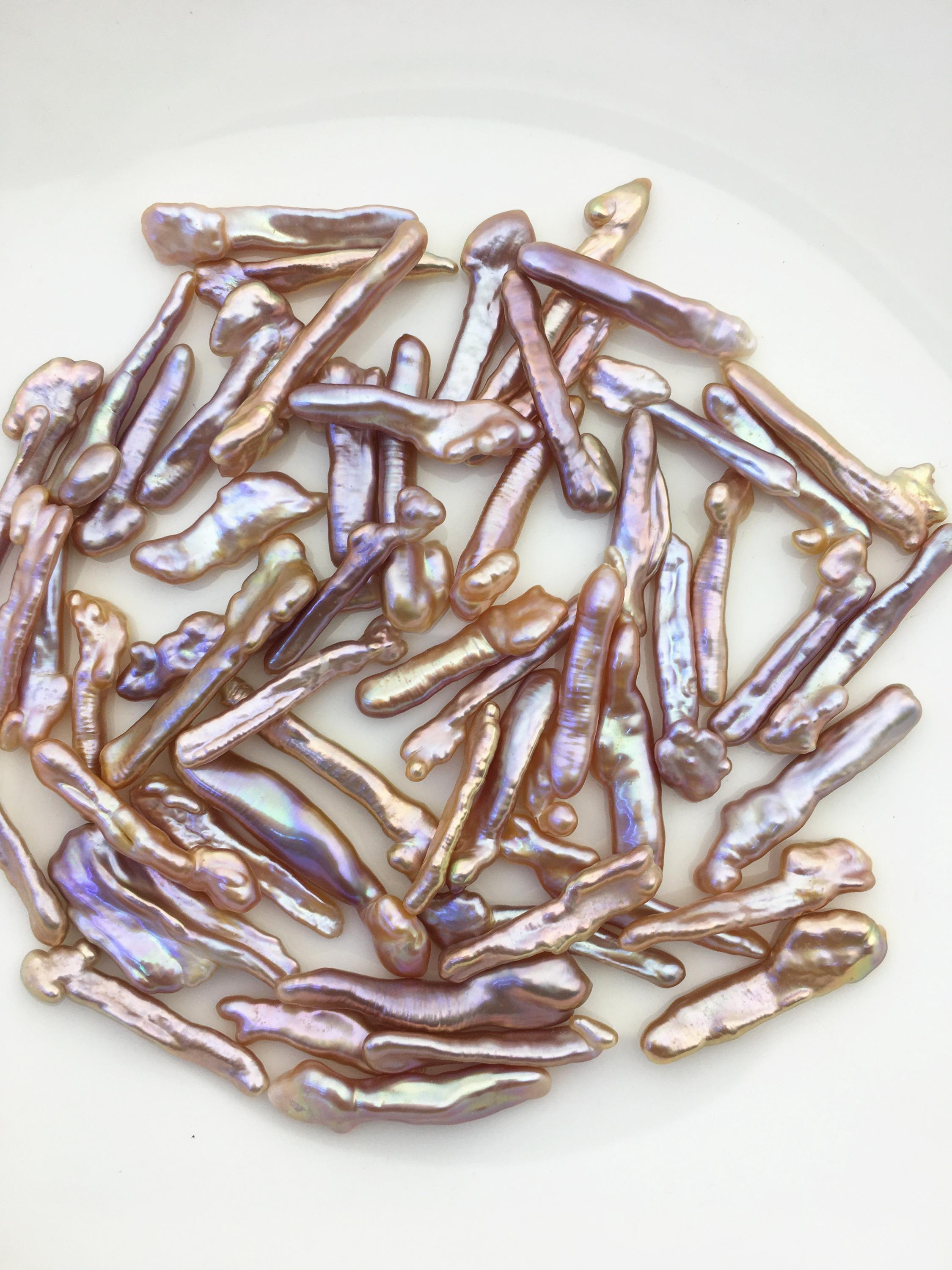 58pcs AAA 3-7mm Natural Purple Rainbow Toothpick Freshwater Pearls