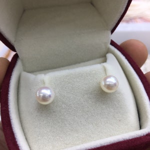 AAA+ 18k solid gold 6.5-7mm White Round pearl stud earrings,18k Gold-Bridal Earrings-Wedding Jewelry-Birthday gift,SE3-147