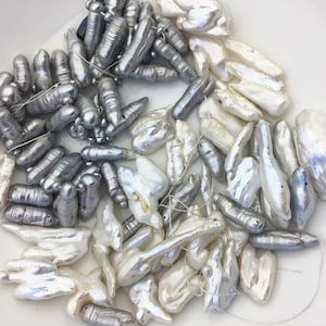 230grams AA/A+ 6-16mm Gray/White Biwa Pearl Necklace,ZS-T16