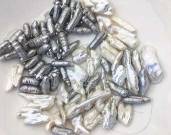 230grams AA/A+ 6-16mm Gray/White Biwa Pearl Necklace,ZS-T16