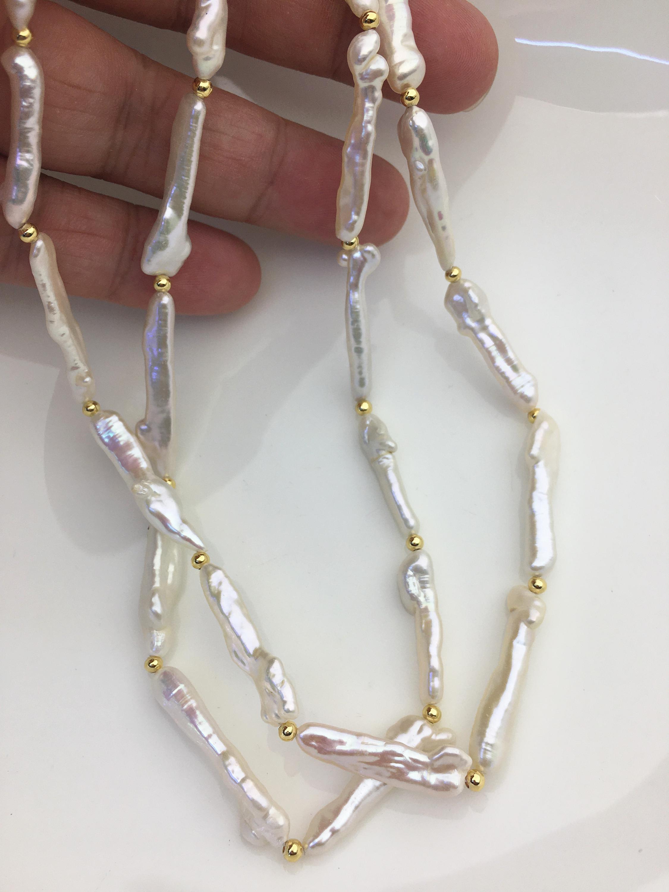 Collana Di Perle D'Acqua Dolce Lavanda Biwa 18 Pollici - Fatte A Mano Con Nodi - Placcato Oro Bianco