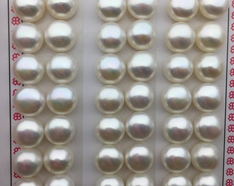 2 pairs AAA+ 9.5-10mm button round freshwater pearls pairs,earring material,flat back pearl pair,half drilled,BTN9-4A-2