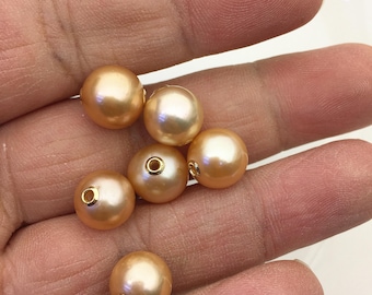 1pc AA+ 11-14mm 18k solid gold Orange Edison Round Pearl Pendant, natural color sea pearl, NC1-022