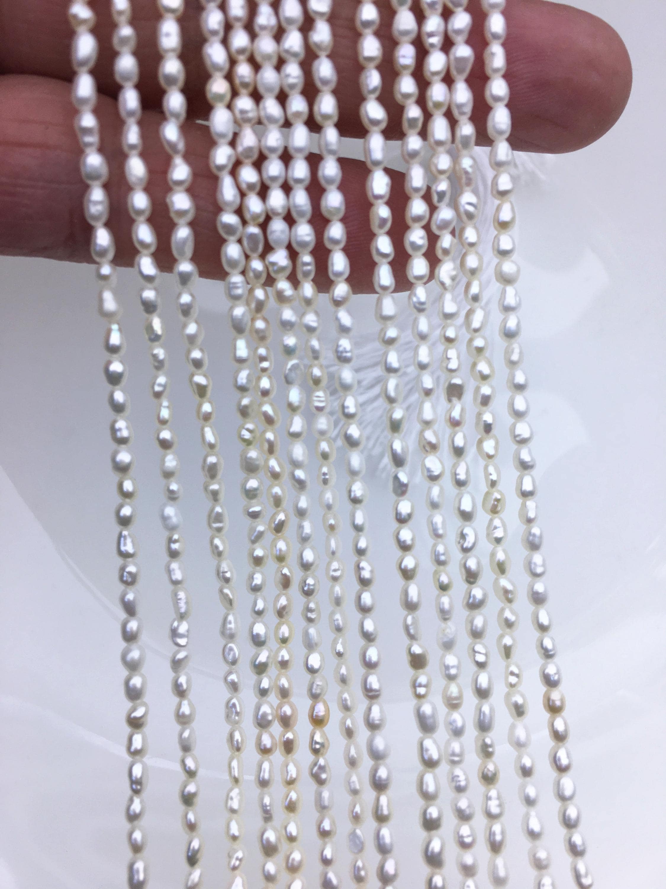 Collier Ancien En Perles D'eau Douce Naturelles Forme Grain De Riz - Argent 925 - Occasion