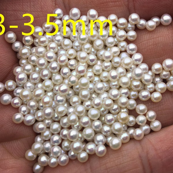 10pcs AAA 3-3.5mm white seed pearl bead,small pearls,tiny pearl supply,no hole,half drilled,RP3-3A-1