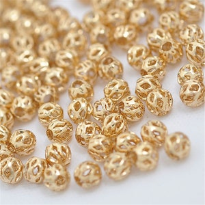 50 Stück 5,5 mm Gelbgold Runde Blumen Perlen, Kupfer überzogen 18k solid Gold, AAL-003-6