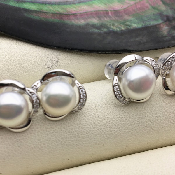 Bridal AAA pearl earrings,high luster pearl,genuine freshwater pearl earrings,Sterling Silver,SE3-010
