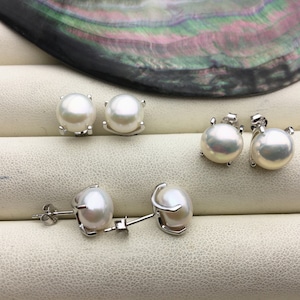 AAA white 9mm pearl sterling silver stud earring,S925 sterling silver,bridal earrings pearl,real pearl earings,SE3-080