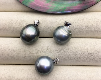 1pc 13-15mm Big Genuine Gray Green Tahitian Pearl Pendant, natural color sea pearl,pearl necklace - NC1-026