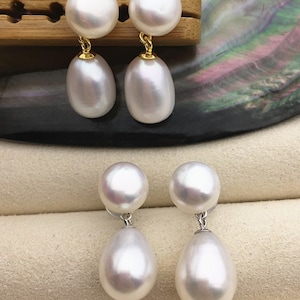 AAA 9mm White rice/button round pearl stud earrings,S925 Sterling Sliver pearl earrings,pearl for women for girl,SE3-036