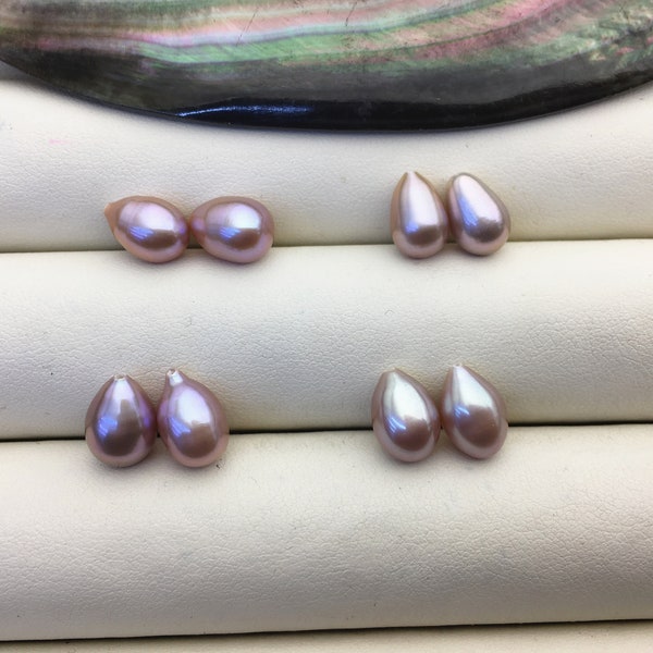 2 pairs AAA 6.3-7mm deep purple long teardrop freshwater pearls pairs,half hole,LR6-3A-14