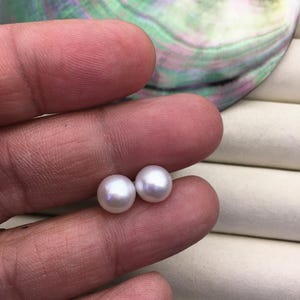 AAA 9-9.5mm White Round Fresh Water pearl stud earrings,Bridal Earrings-Wedding Jewelry-Bridal jewelry-Birthday gift,SE3-090 image 1